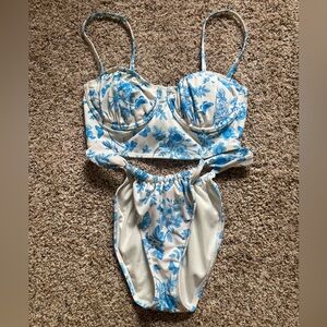 wild fable White & Blue Floral Underwire Bikini Set